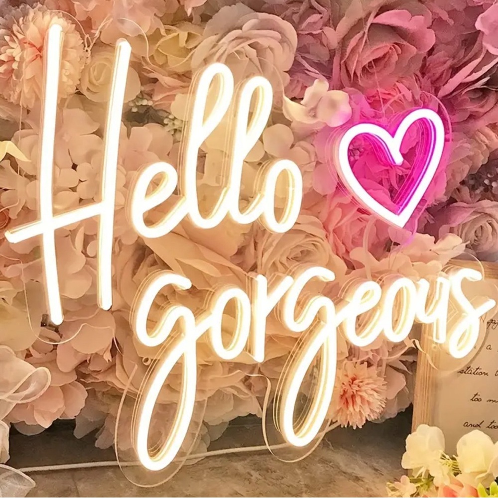Hello Gorgeous Heart Neon Pink White Light Hanging Sign Party Decor New